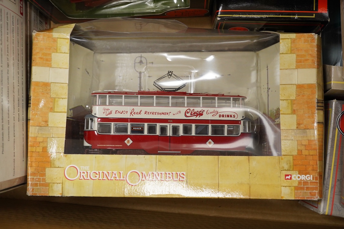 Forty-eight EFE and Corgi OOC diecast buses and coaches, operators include London Transport, London & Country, London General, China Motor Bus, Maidstone & District, etc.